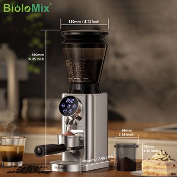 Molinillo de rebabas cónico profesional BioloMix 48 configuraciones ajustables con soporte extraíble para goteo de café expreso y prensa francesa