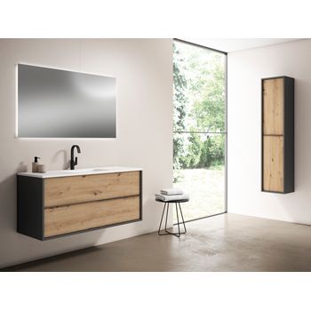 Mueble Doly 100 Cm, Estructura Antracita Mate Frontal Roble Moderno. Pack Mueble + Lavabo.