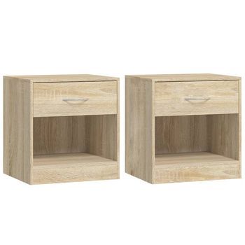 Mesitas De Noche 2 Unidades Con Un Cajón Y Estante Color Roble Vidaxl
