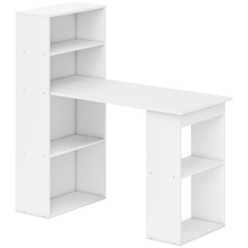 HOMCOM Escritorio con Estantería Librería Reversible Mesa de Ordenador con 6 Estantes de Almacenaje Estilo Moderno para Oficina Estudio Despacho 120x55x120 cm Blanco   Aosom España