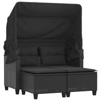 sofa de jardin 2 plazas  sofa de exterior con toldo y taburetes ratan pe negro