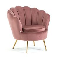 sillon acolchado con respaldo de concha en terciopelo rosa patas cromadas doradas para salon y dormitorio - perla