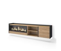 mueble tv television muebles de salon almacenaje 212x35x50cm para tv hasta 80 chimenea electrica xxl colgado suspendido led estilo moderno roble y negro