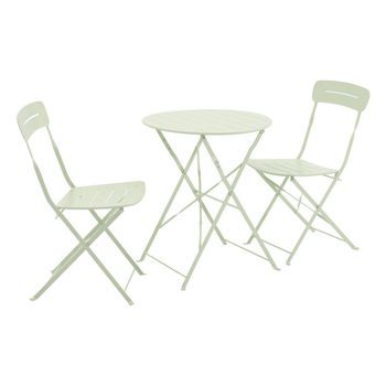 Set Mesa De Jardín Bistró Plegable Redonda De Acero Con 2 Sillas,