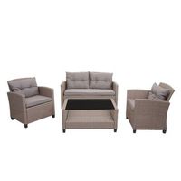 muebles de poliratan para jardin terraza balcon sofa sillones cojines y mesa de centro marron grisaceo 040005630