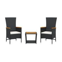 set comedor de jardin 3 uds  mueble jardin mesa y sillas con cojines ratan sintetico negro