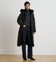 lauren ralph lauren para mujer 297p23454002 abrigo de plumon con pelo sintetico negro l casual clasico poliester