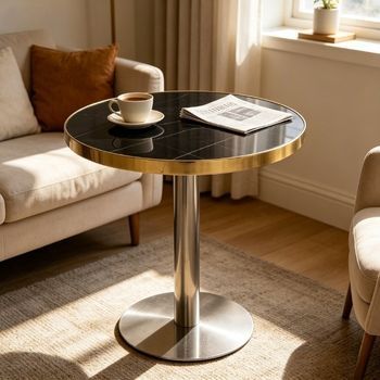 Mesa Auxiliar - Mueble Para Salón - Mdf Y Acero Inoxidable - Negro (60x60x74cm)