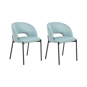 Conjunto De 2 Sillas De Comedor Tapizado De Tela Respaldo Redondo Recortado Azul Claro Penny