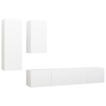 Set De 4 Uds Muebles Tv | Mueble De Salón | Armario Tv Madera De Ingeniería Blanco