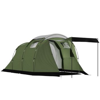 Outsunny Tienda de camping para 3-4 personas estable 3000 mm impermeable tienda familiar con dormitorio porche zona de estar Verde