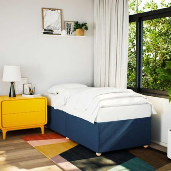 Cama Individual | Cama De Adulto | Estructura De Cama Sin Colchón Tela Azul 100x200 Cm Cfw340863