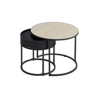 juego de 2 mesas de centro nogal beige natural  negro tinta