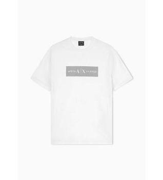 A|X Armani Exchange para hombre. XM002472AF10356U1074 Camiseta logotipo blanco roto (S), Casual, Algodón, Manga corta