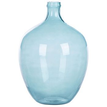 Jarrón De Vidrio Azul Claro 39 Cm Hecho A Mano Accesorio Decorativo Mesa Moderno Interior Roti