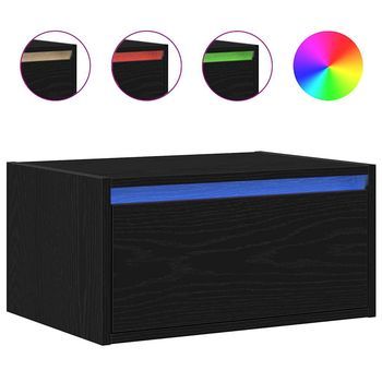 Mesita De Noche | Mesilla De Noche De Pared Con Luces Led Roble Negro