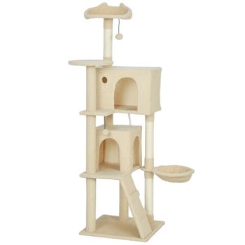 PawHut Árbol Rascador para Gatos 160 cm con Plataformas Cama 2 Cuevas Hamaca Escalera Postes de Sisal Beige