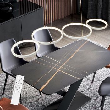 Nettlife Lámpara Colgante Led Blanca Moderna Diam.88cm Lámpara De 4 Anillos Diseño De Metal Regulable Con Control Remoto Para Sala De Estar Dormitorio