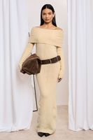 vestido jersey maxi premium oversize con escote bardot beige