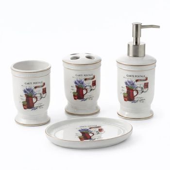 Set de baño de cerámica estampada blanca 4 piezas