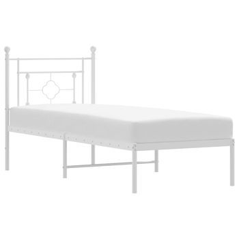 Cama Individual | Cama Para Adultos | Estructura De Cama De Metal Con Cabecero Blanco 75x190 Cm