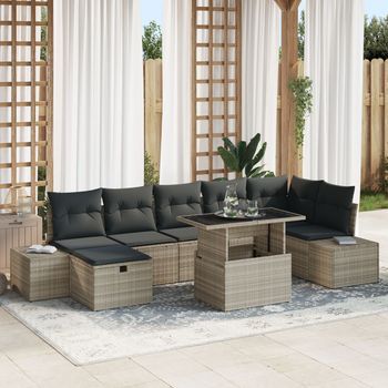 Conjunto De Sofá De Jardín De 8 Piezas Con Cojines De Ratán Versátil Gris Claro V0925 Unico / Gris