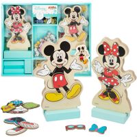 woomax disney - figuras de madera de mickey minnie 54 piezas juega y aprende ecologico puzle magnetico creatividad vestidos aprendizaje mayores de 3 anos