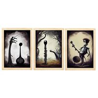 set de 3 posters clasica al estilo de t burton ilustraciones de profesiones y oficios inspiradas en arte gotico y oscuro diseno y decoracion de interiores a3 marcos madera clara nacnic