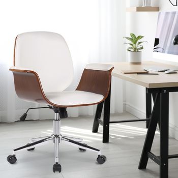 Silla de oficina giratoria regulable en madera nogal/blanco