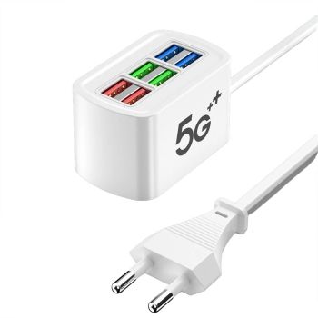 Cargador USB PD de 6 puertos 10A 220V Regleta de alimentación Estación de carga de escritorio Enchufe de la UE Enchufe d