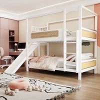 cama litera infantil 90x200 cm con marco en forma de casa barreras en forma de galleta tobogan y escalera ancha de seguridad color madera