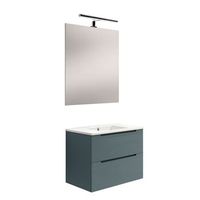 kibath mueble de bano con lavabo espejo y aplique led boreal 60x45 cm acabado azul oceano mate 2 cajones suspendido