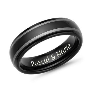 Anillo de tungsteno grabado con láser brillante