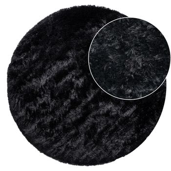 Alfombra de pelo largo Silvana negro 120 cm redondo