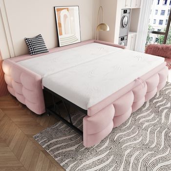 Cama Nido 90/180 X 190 Cm Sin Cabecero, Sofá Cama - Tejido Teddy - Para Dormitorio - Rosa (colchón No Incluido)