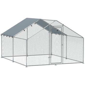 PawHut Gallinero Exterior Metálico Grande Corral para Gallinas de 3x3,4x1,9 m con Cubierta Impermeable y Anti-UV Plata   Aosom España
