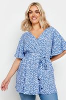 yours top cruzado azul de flores mujer curvy y tallas grandes yours