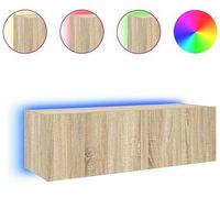 mueble de tv de pared con luces led roble sonoma 100x35x31 cm