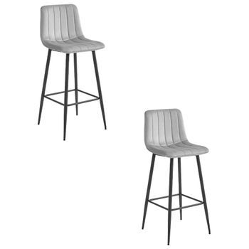Set De 2 Taburete De Bar Terciopelo Valora Pozza Asiento De Terciopelo Gris Plateado