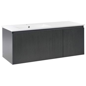 Mueble De Baño Suspendido Con Lavabo De Madera Sintética Con Almacenaje 120 Cm Negro Tiete