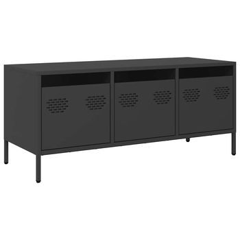 Mueble Para Tv | Mueble De Salón | Gabinete De Tv Acero Laminado En Frío Negro 101,5x39x43,5 Cm