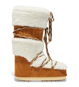 Moon Boot para mujer. 80D1402610 Botas de piel LAB69 Cream con borreguito marrón (42/44), Cordones, Casual, Nieve