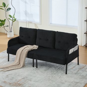 Sofá 3 Plazas Welltin De Pana Suave 171x72x80cm Diseño Ergonómico Con Bolsillos Laterales Y Patas De Metal Beige
