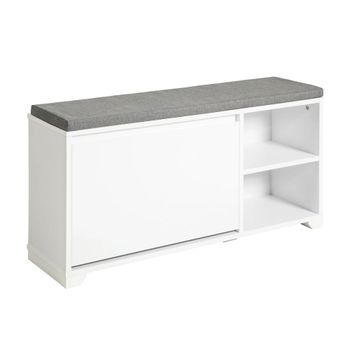 Banco zapatero con 1 solapa y 2 estantes madera blanco