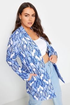 Limited Collection Blazer Azul Y Blanco Estampado Azulejo, Mujer Curvy Y Tallas Grandes, Limited Collection