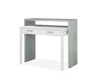 mesa de escritorio extensible con 2 cajones en blanco artik y gris cemento 985x36-70 cm zira blanco artik blanco mate - gris cemento 985 x 875 x