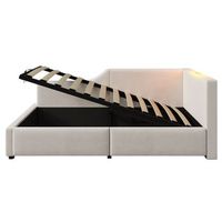 cama contenedor 90x200cm - sofa cama de terciopelo - con luz de lectura y puertos de carga - con somier - beige