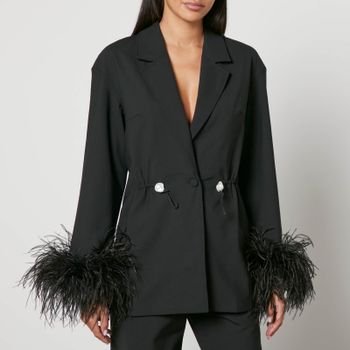 Sleeper Girl With Pearl Feather-Trimmed Crepe Blazer - M
