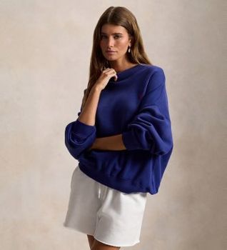 Polo Ralph Lauren para mujer. 211A96258001 Sudadera de felpa con cuello redondo azul (XXS), Casual, Algodón, Manga larga