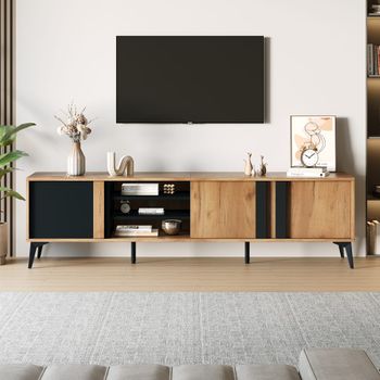 Mueble tv marrón rústico con efecto madera y negro